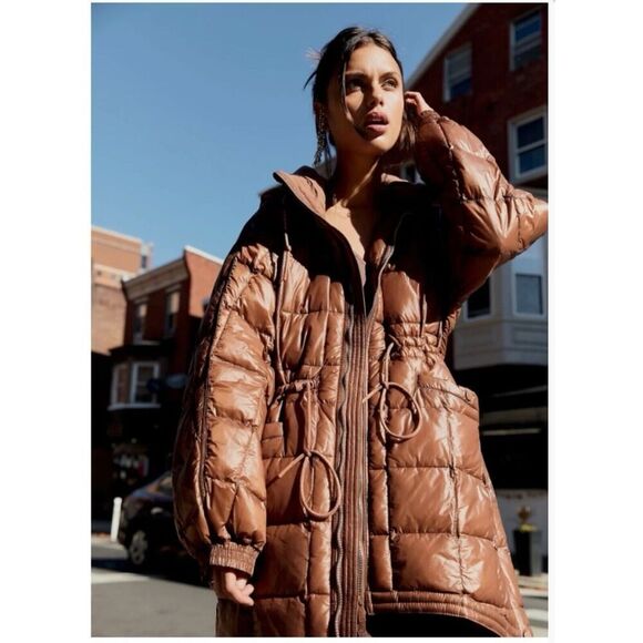 Free People Jackets & Blazers - Free People Coat S Brown Movement Patricia Packable Poncho Puffer Oversized